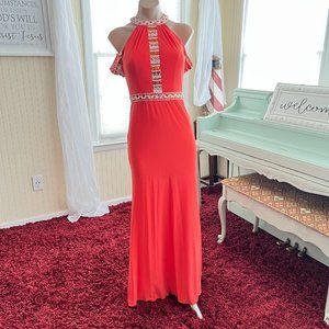 princess polly baby blue dress Tight Long Beaded Prom Dress with Deep V-Back Coral / 00 main image 1